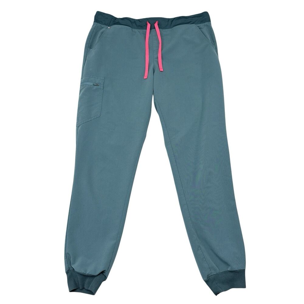 Figs Teal Joggers with Pink Drawstring